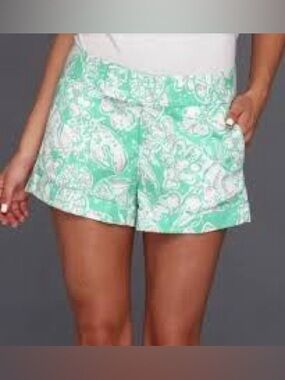 Lilly Pulitzer Green Floral Barclay Beachy Summer Shorts 3423